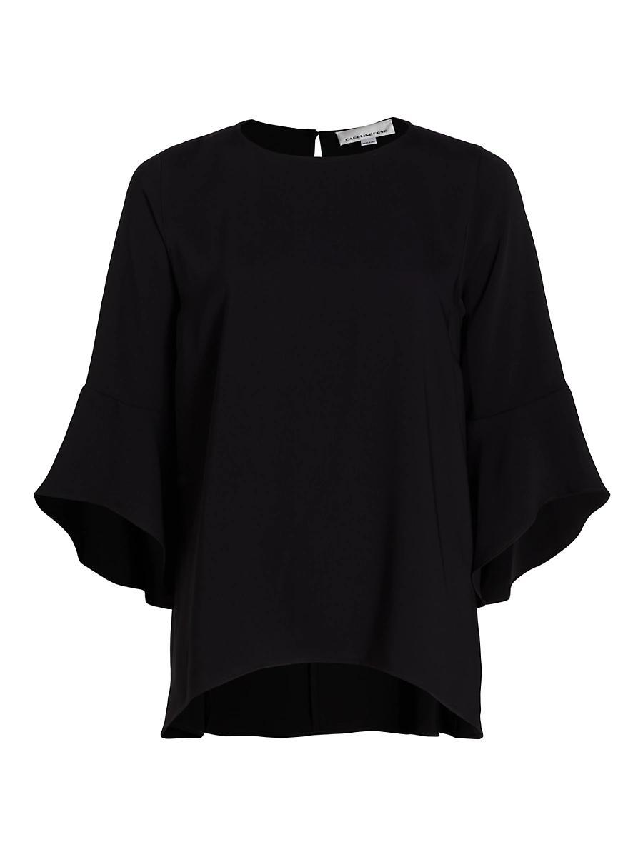 Caroline Rose Julia Matte Crepe Crew Neck 34 Ruffled Sleeve High Product Image