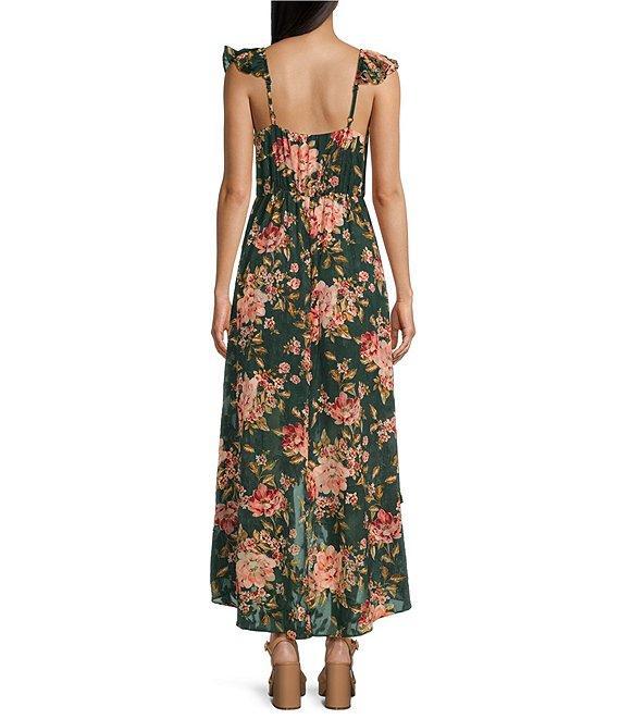 I.N. San Francisco Sleeveless V-Neck Flutter Floral Hi-Low Dress Product Image