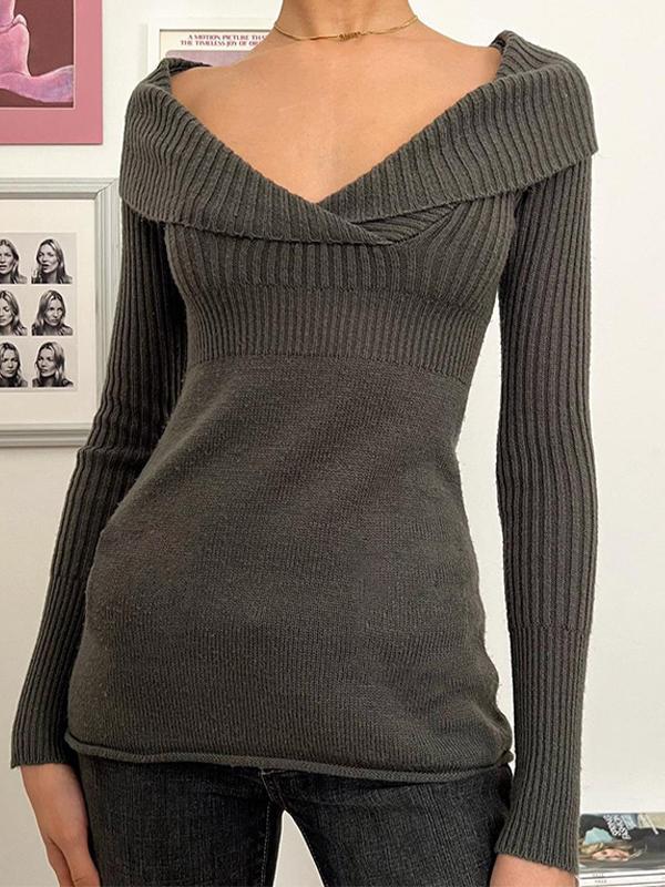 Solid Color Lapel Long Sleeve Knits Product Image