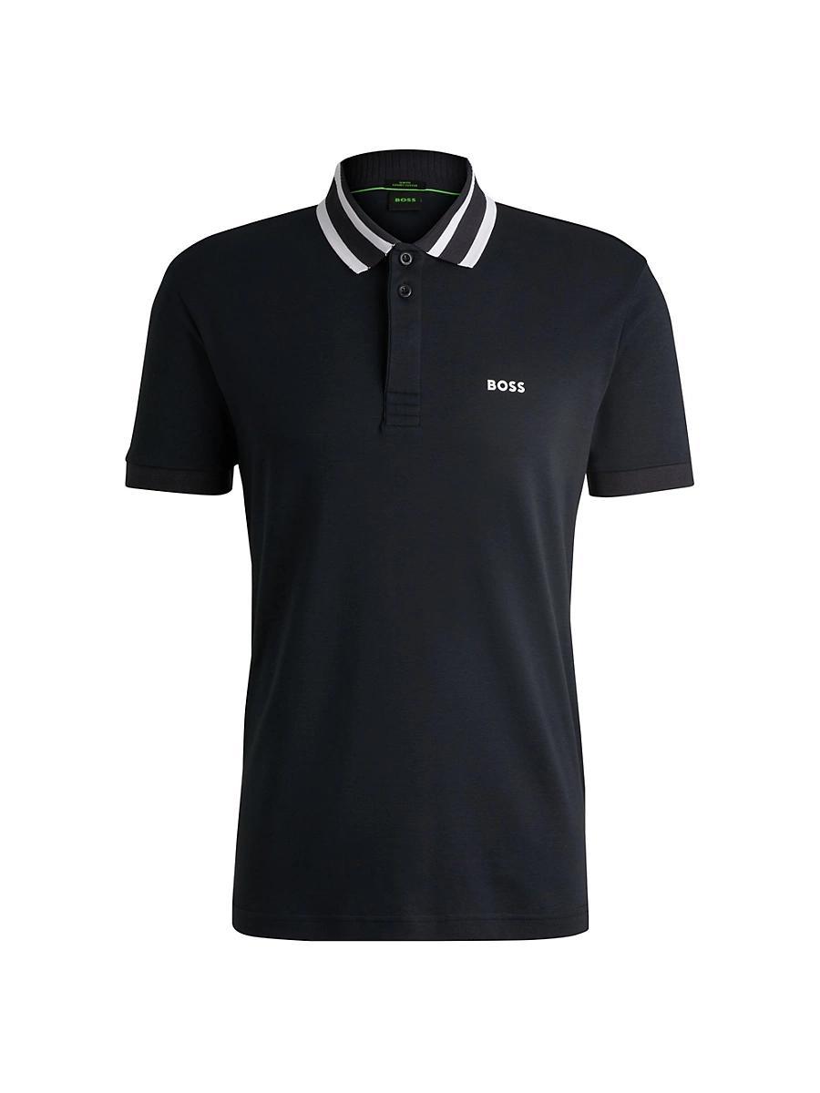 Mens Interlock-Cotton Polo Shirt with Logo Detail Product Image