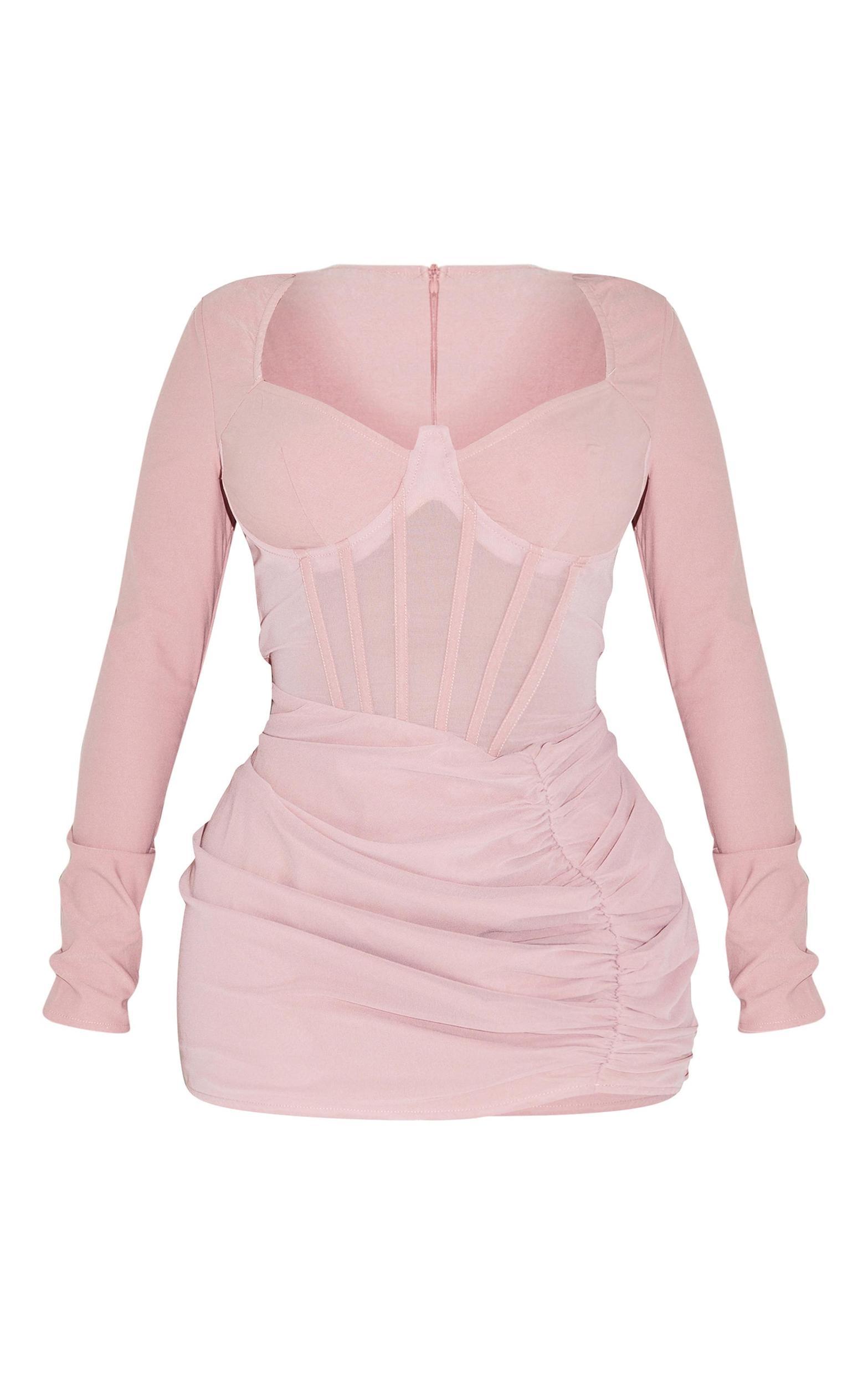 Shape Rose Mesh Insert Corseted Ruched Side Mini Dress Product Image