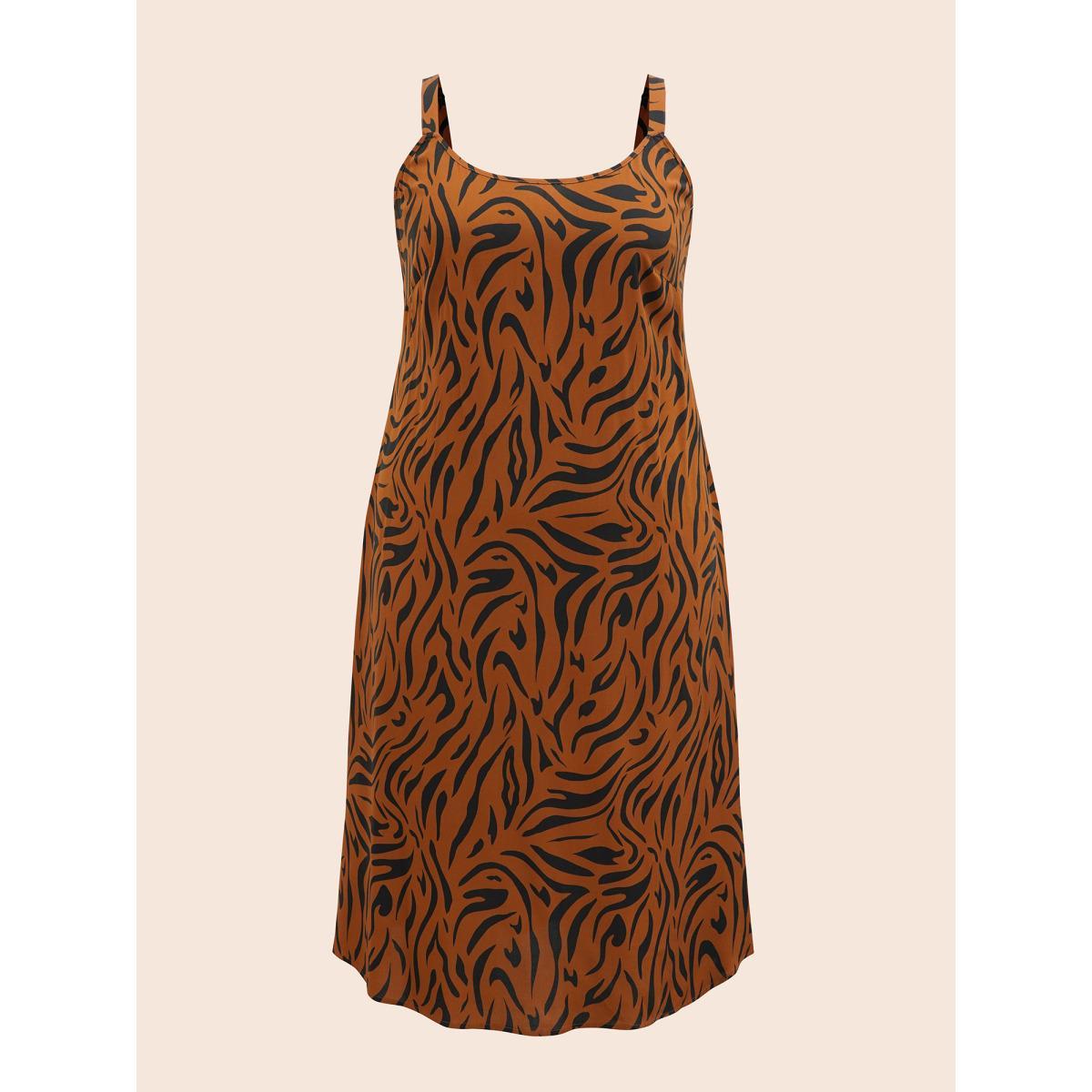 Plus Size Leopard Print Cami Midi Dress Browncoffeecolor Women Workwear Essentials Non U-neck Sleeveless Curvy BloomChic 18-20/2X Product Image