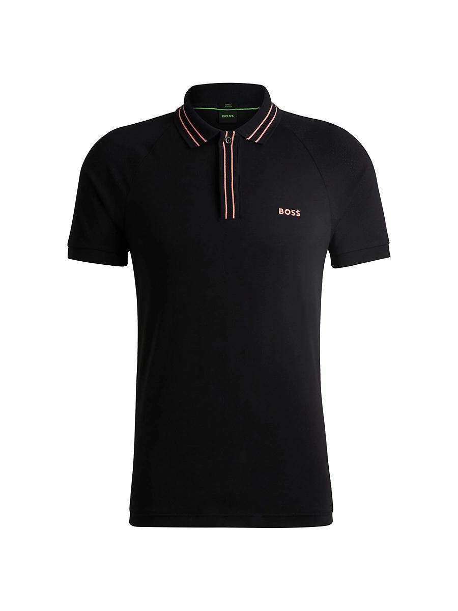 Mens Stretch-Cotton Polo Shirt with Stripes and Logo Product Image