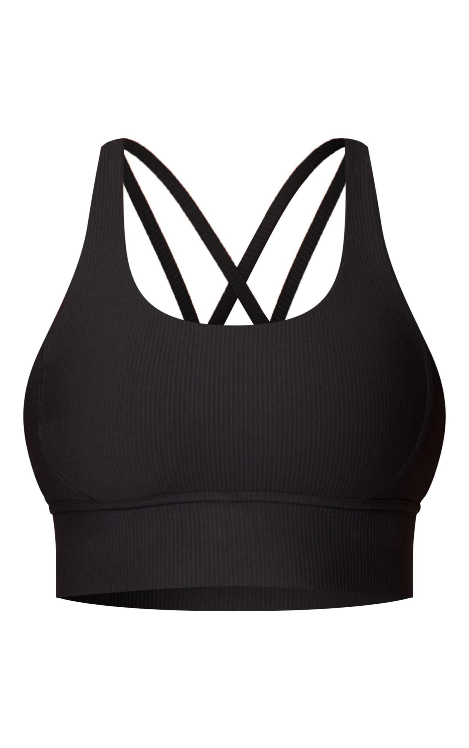 Black Active Rib Strappy Back Sports Bra Product Image