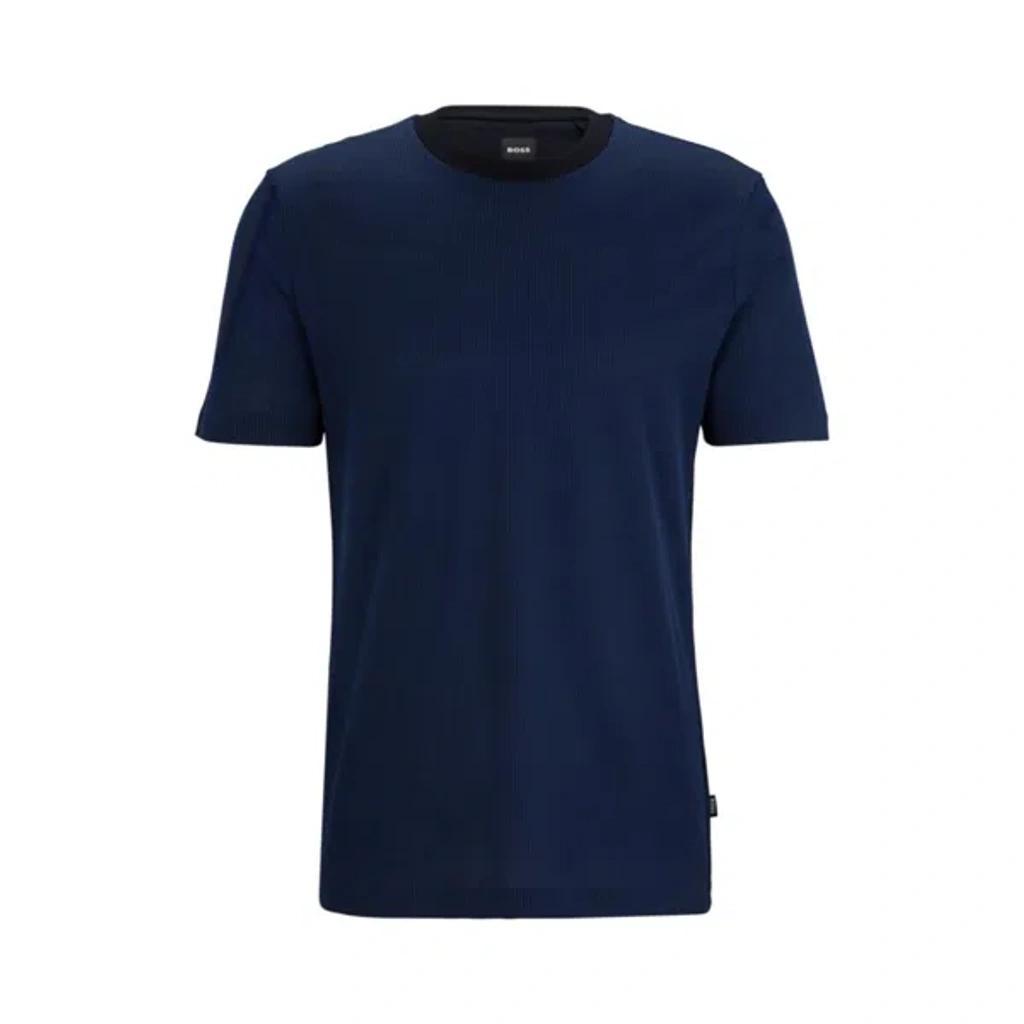 HUGO BOSS Structured-cotton T-shirt With Mercerized Finish In Blue Product Image