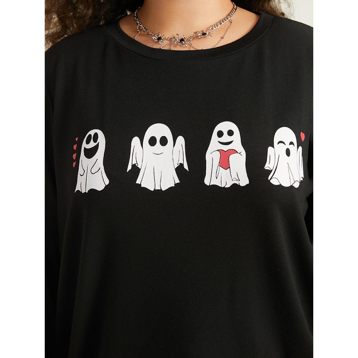 Plus Size Halloween Print Crew Neck Sweatshirt Women Black Casual Printed Festival-Halloween Sweatshirts BloomChic 14-16/1X Product Image