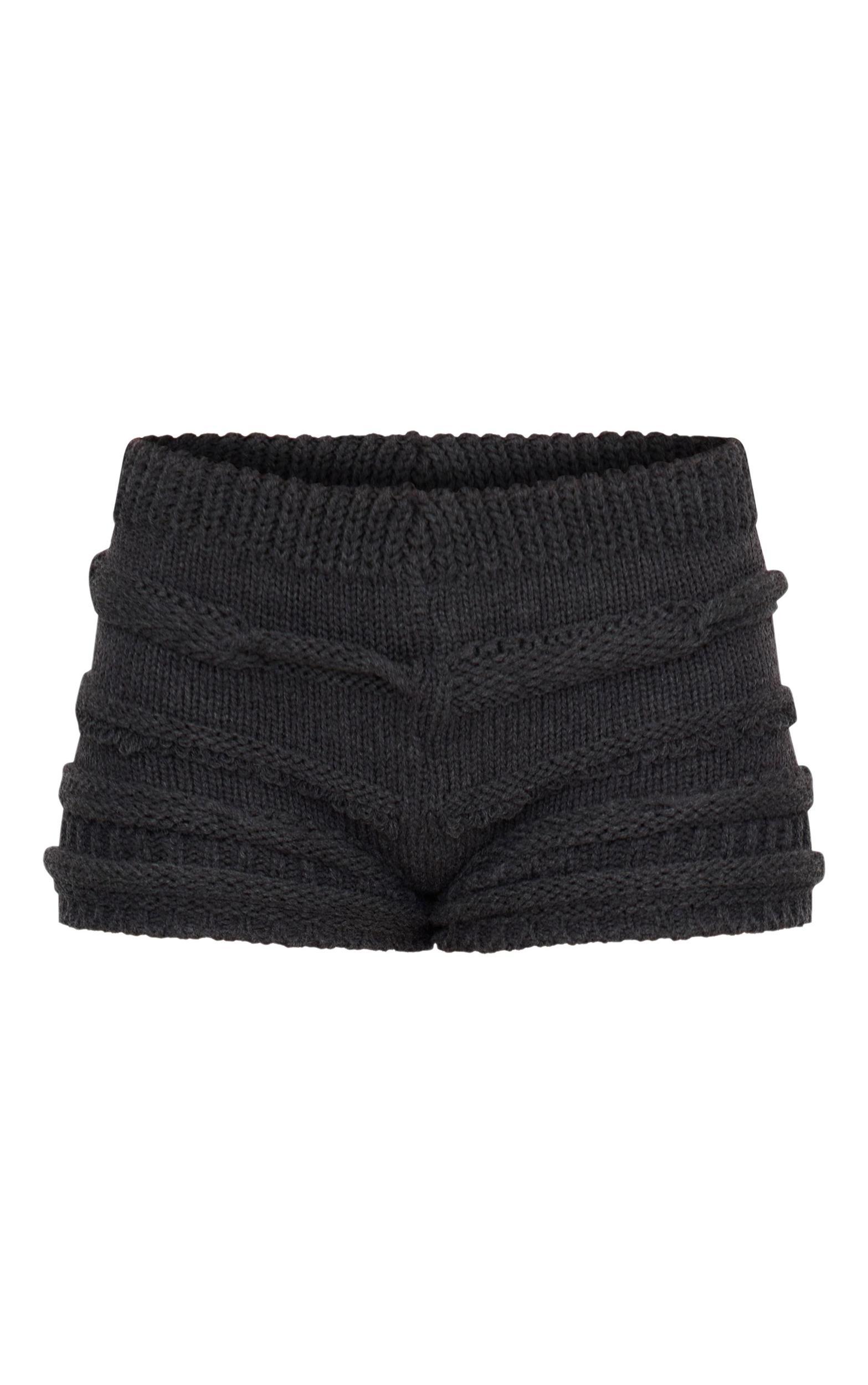 Charcoal Chunky Raised Contrast Knit Mini Shorts Product Image