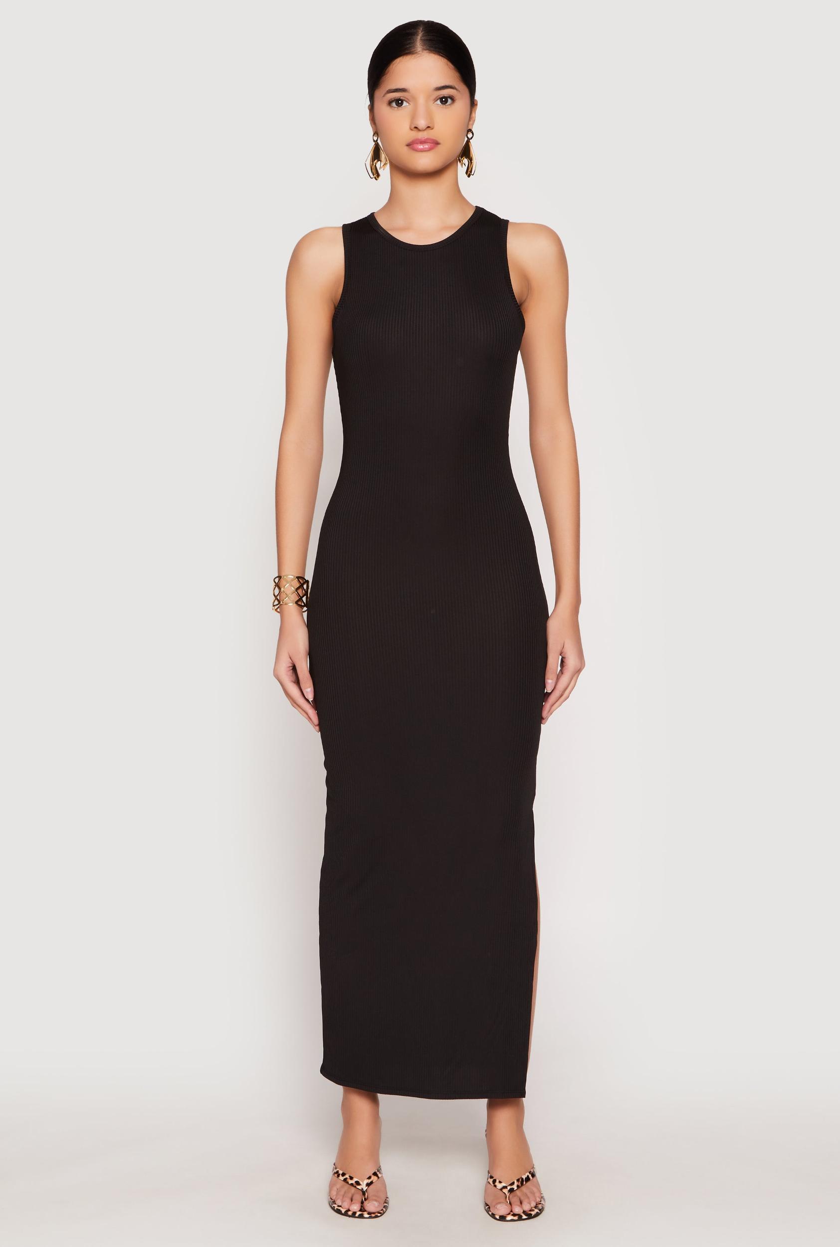 Womens Ribbed Knit Side Slit Tank Maxi Dress Product Image