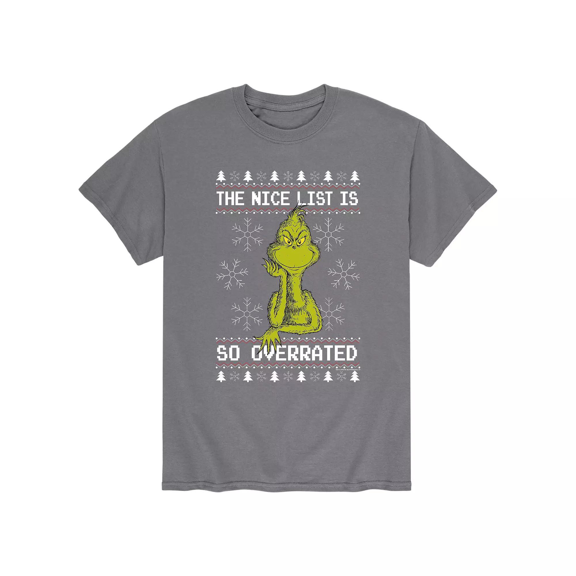 Mens Dr. Seuss The Grinch Overrated Tee Grey Product Image