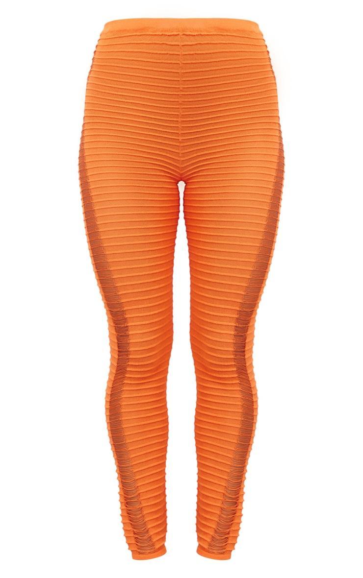 Orange Textured Sheer Knit Laddering Leggings Product Image