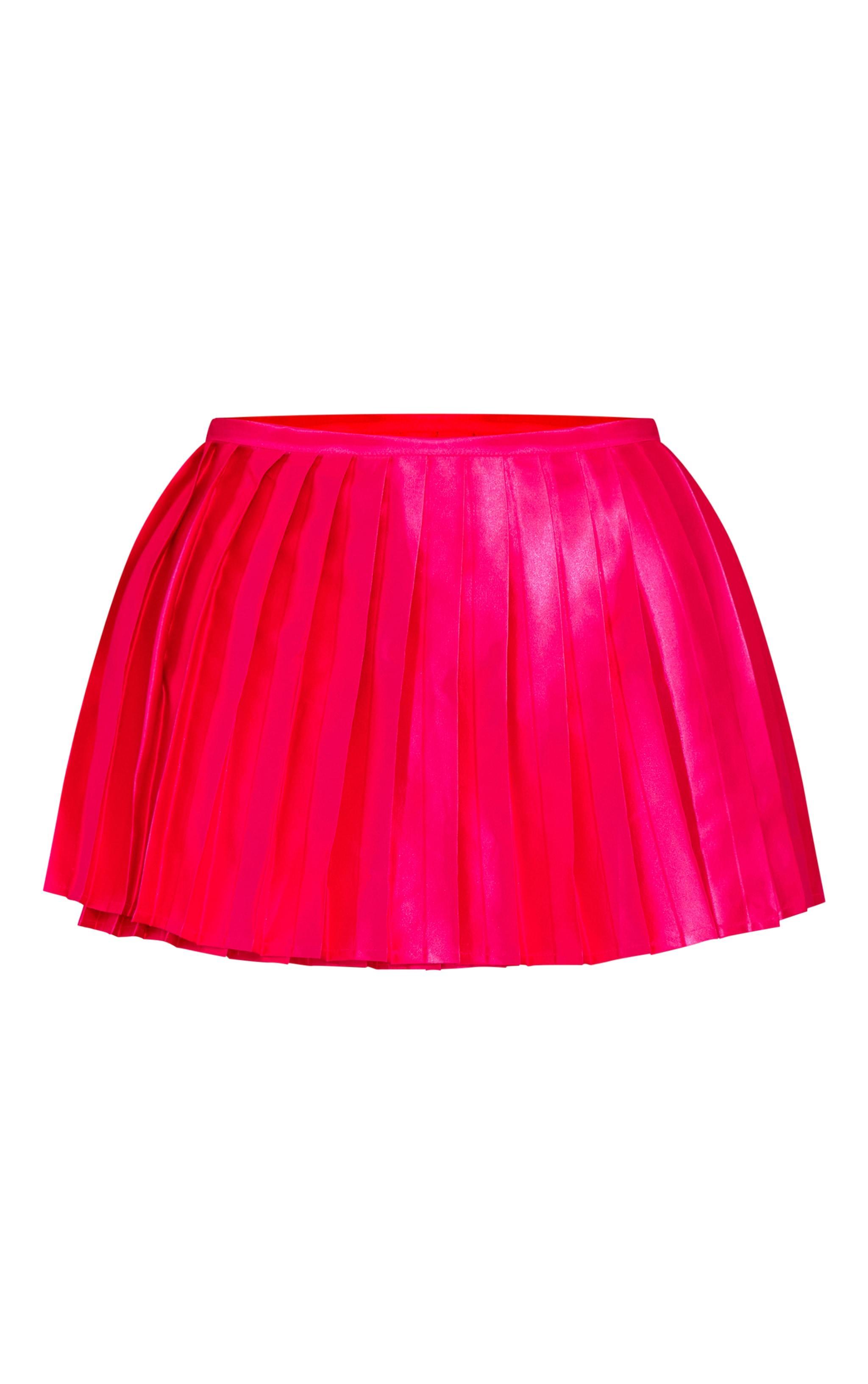 Hot Pink Premium Satin Pleated Micro Mini Skirt Product Image