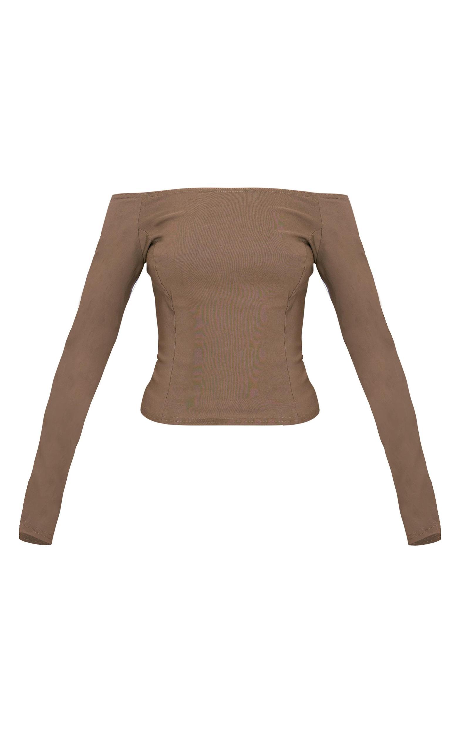Khaki Bengaline Boatneck Long Sleeve Top Product Image