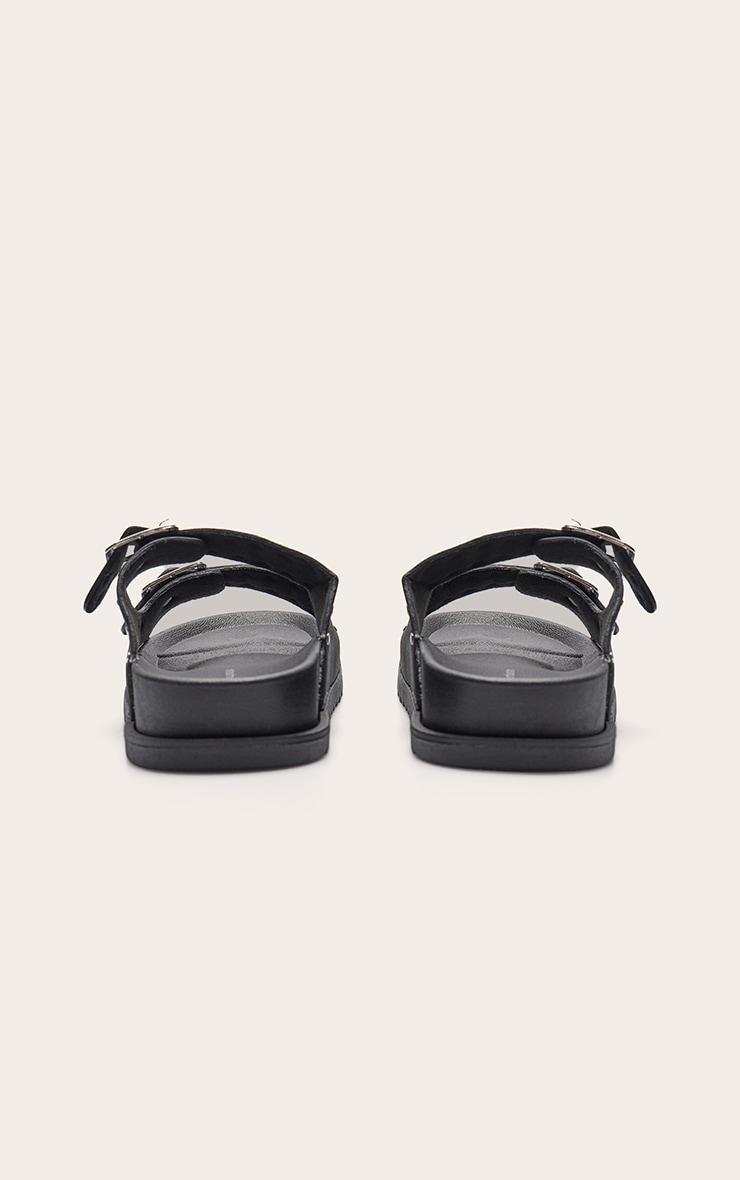 Black Double Buckle Faux Suede Flatbed Sandals Product Image