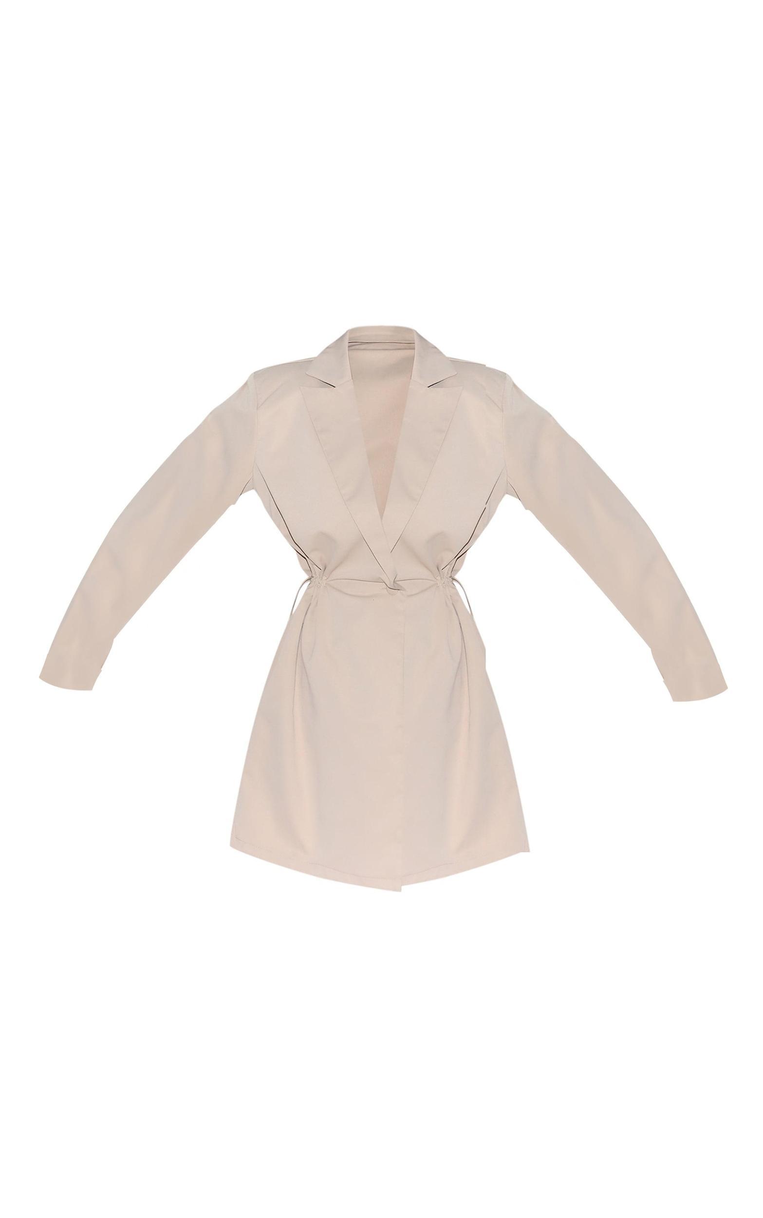 Stone Woven Long Sleeve Toggle Waist Blazer Dress Product Image