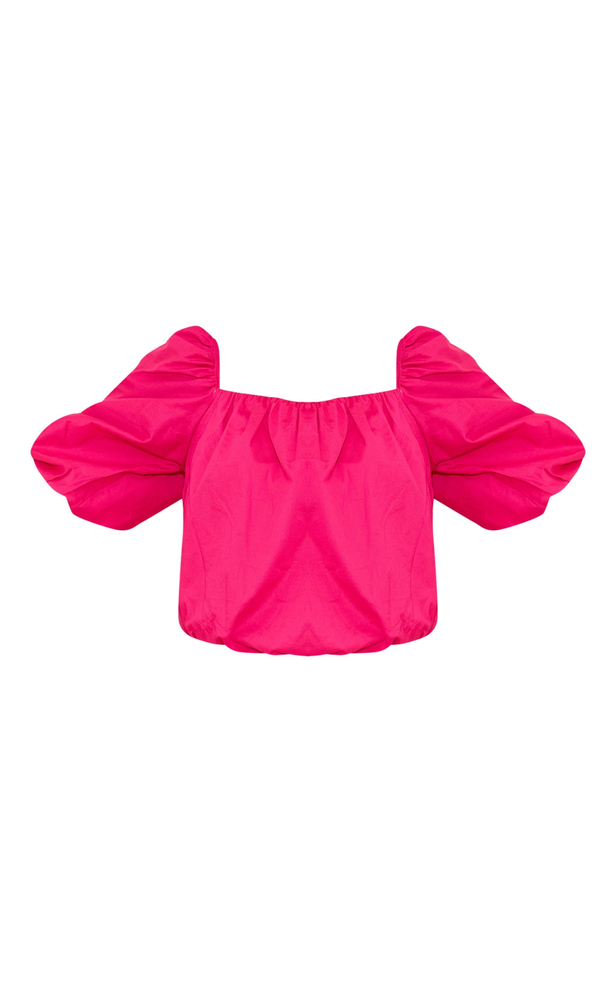 Hot Pink Poplin Puff Sleeve Long Top Product Image