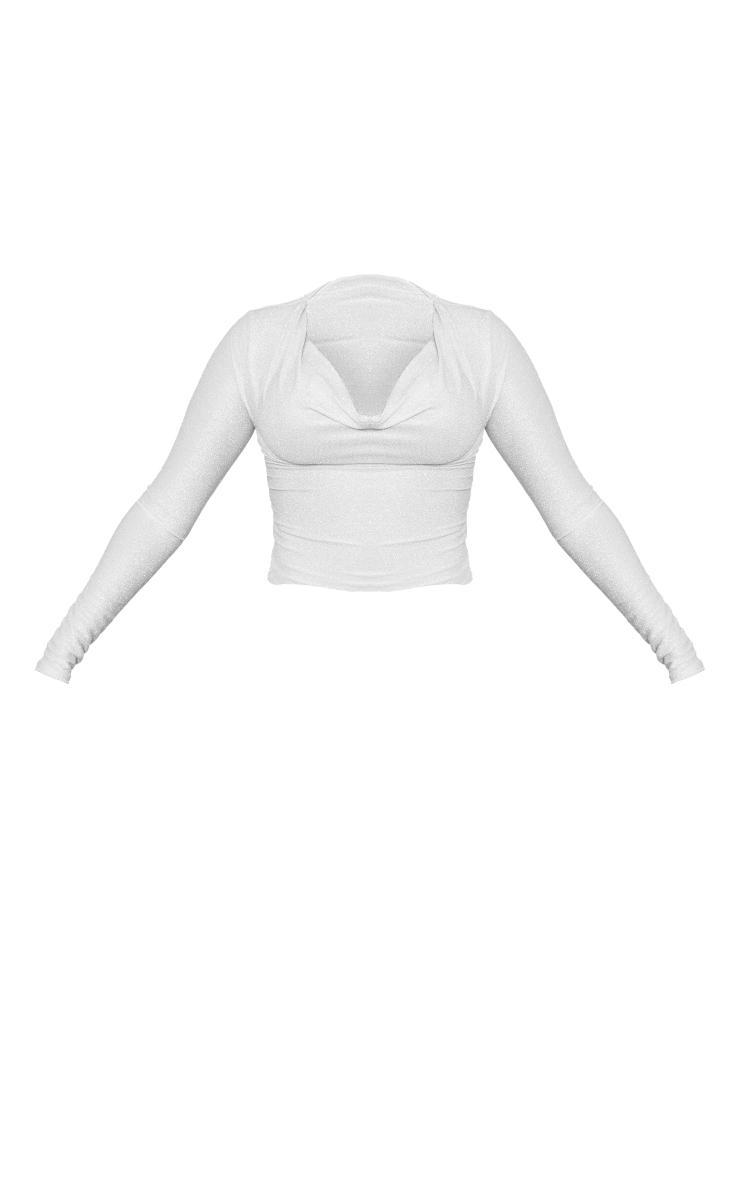 Silver Glitter Cowl Neck Long Sleeve Top Product Image