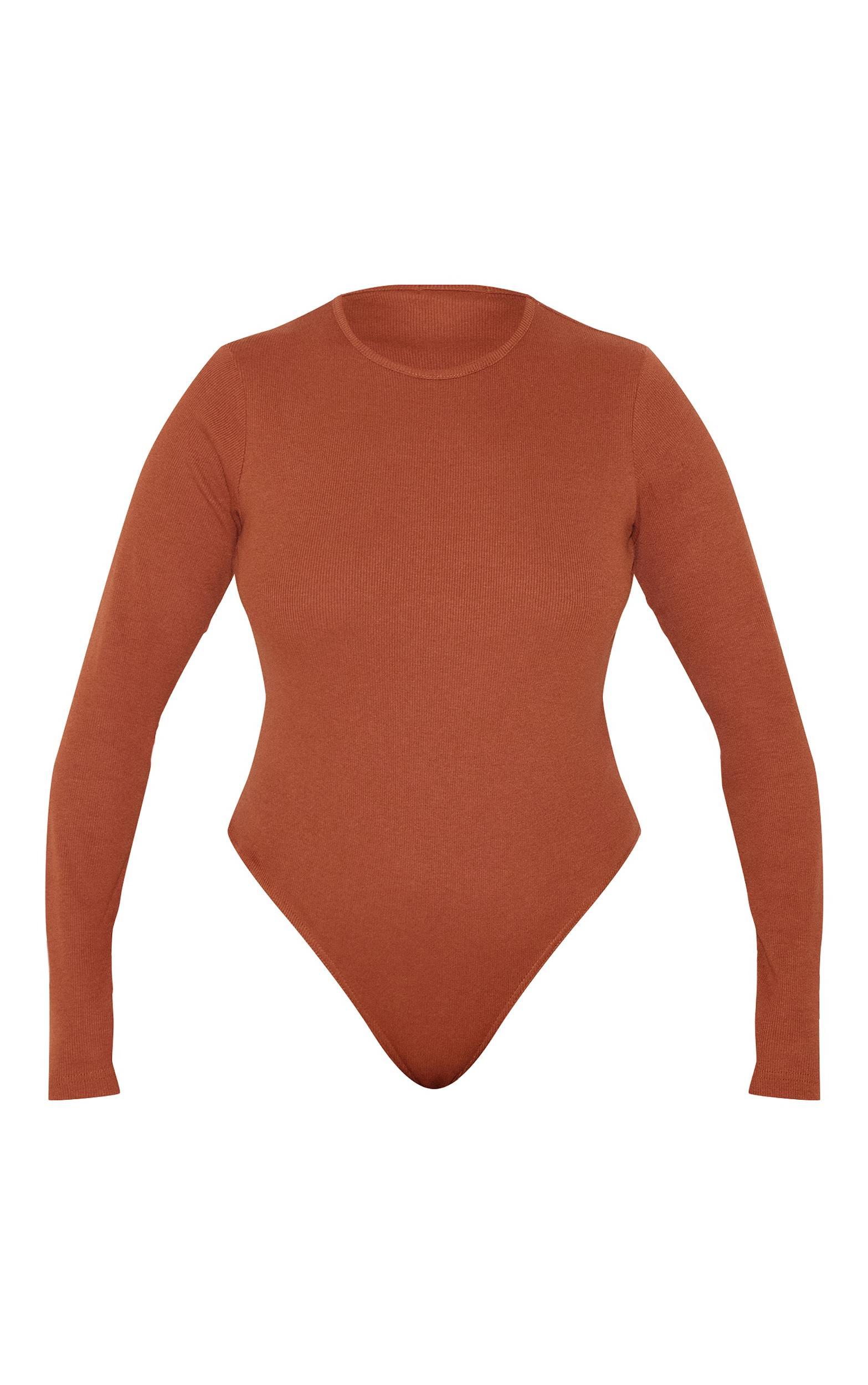 Plus Rust Basic Rib Long Sleeve Bodysuit Product Image