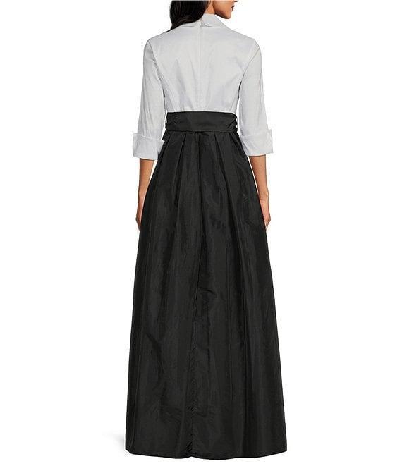 Jessica Howard 3/4 Cuff Sleeve Collared V-Neck Tie Sash Ball Gown Product Image