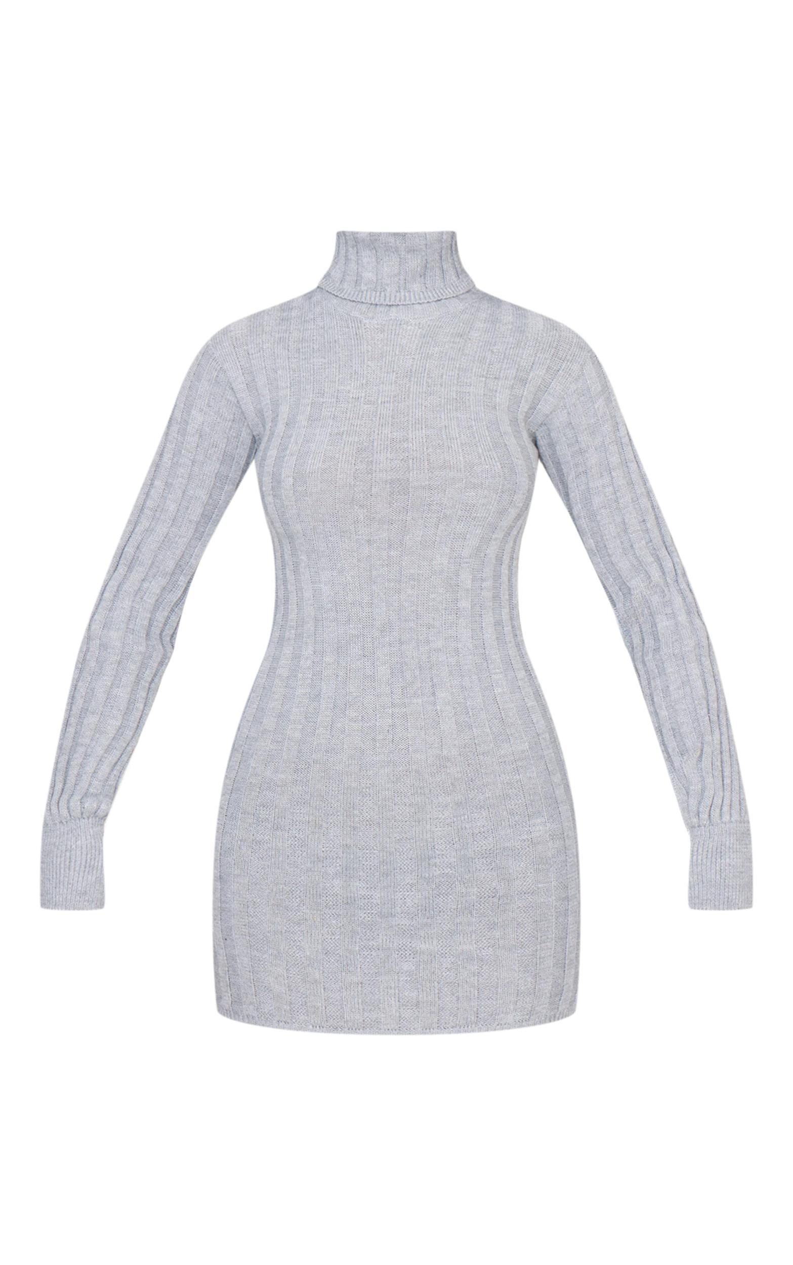  Grey Knitted Roll Neck Sweater Dress Product Image