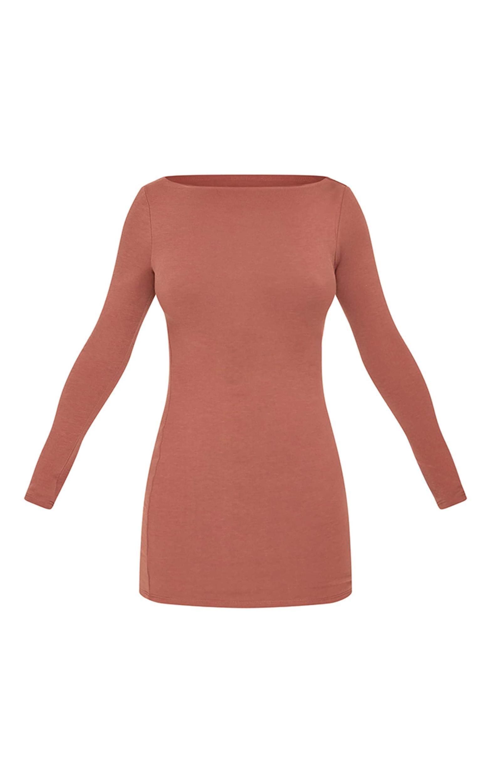 Petite Chocolate Contour Jersey Boat Neck Long Sleeve Dress Product Image