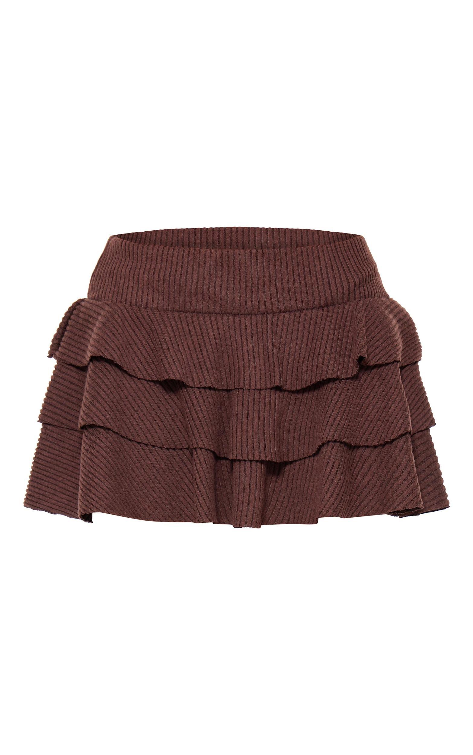 Chocolate Brushed Rib Rara Mini Skirt Product Image