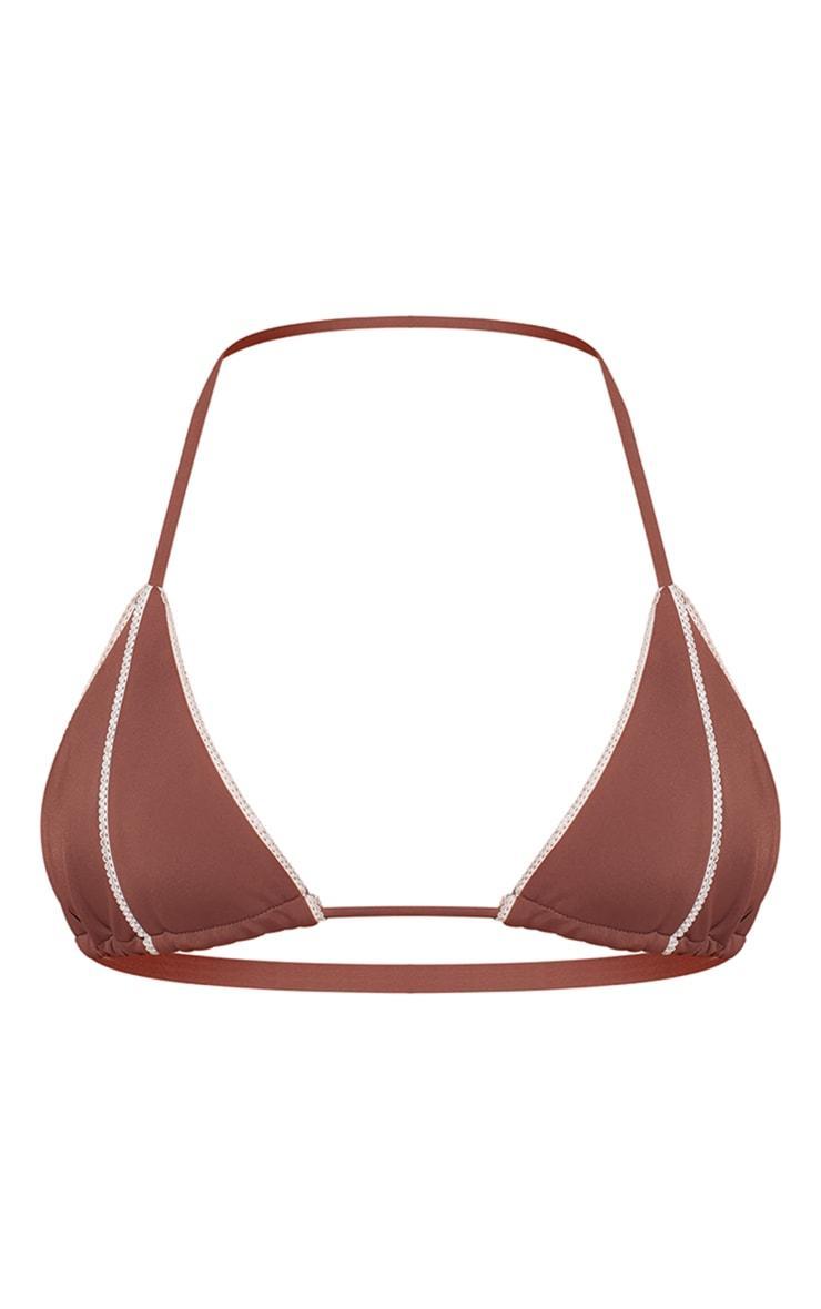 Brown Contrast Stitch Triangle Bikini Top Product Image