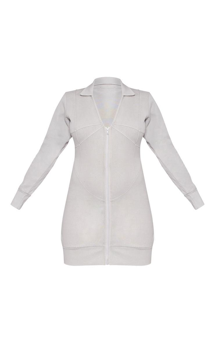 Oatmeal Exposed Seam Zip Up Sweat Bodycon Dress Product Image