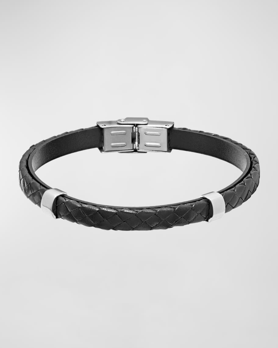 Mens Stainless Steel and Braided Leather Bracelet Product Image