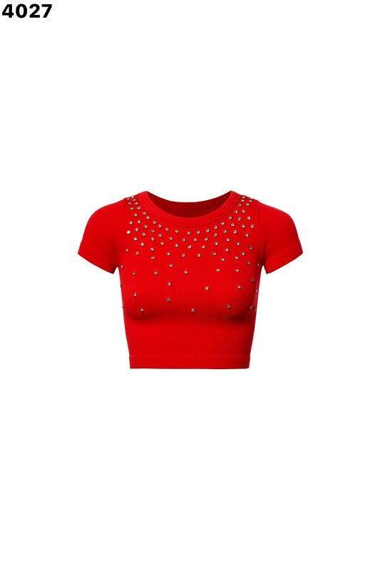 Rhinestone Short Sleeve Tees Product Image