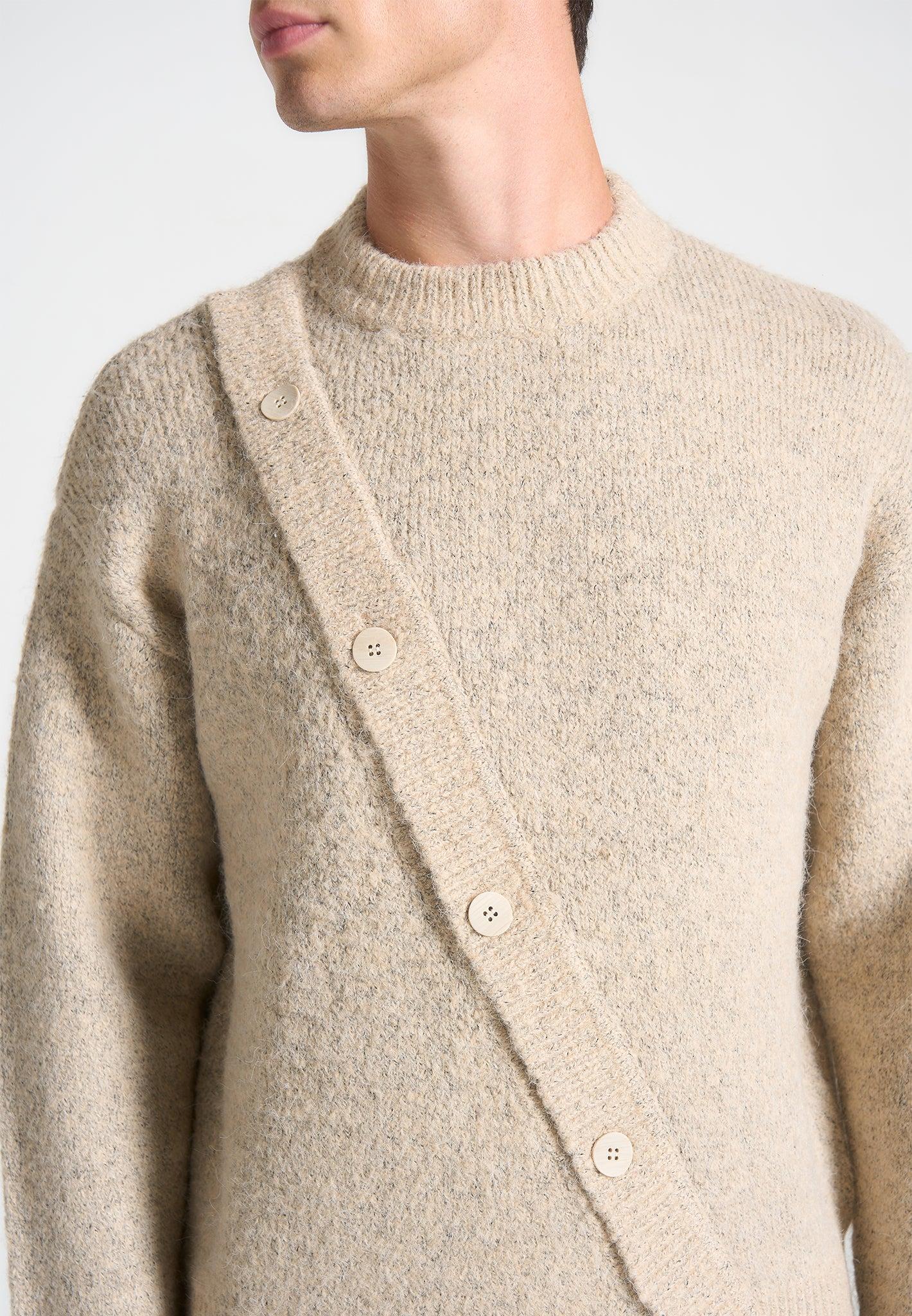 Asymmetric Brushed Wool Knit Jumper - Beige Male Product Image