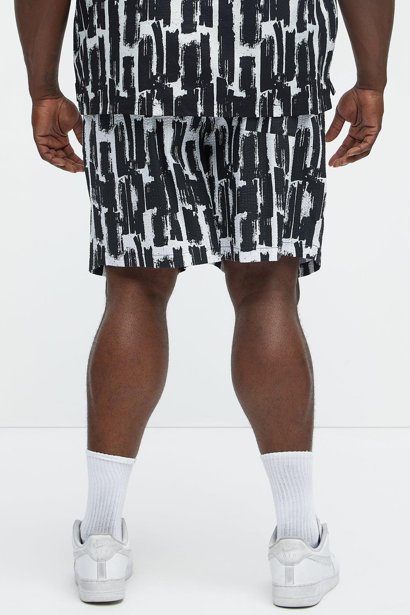 Seersucker Relaxed Shorts - Black/combo Product Image