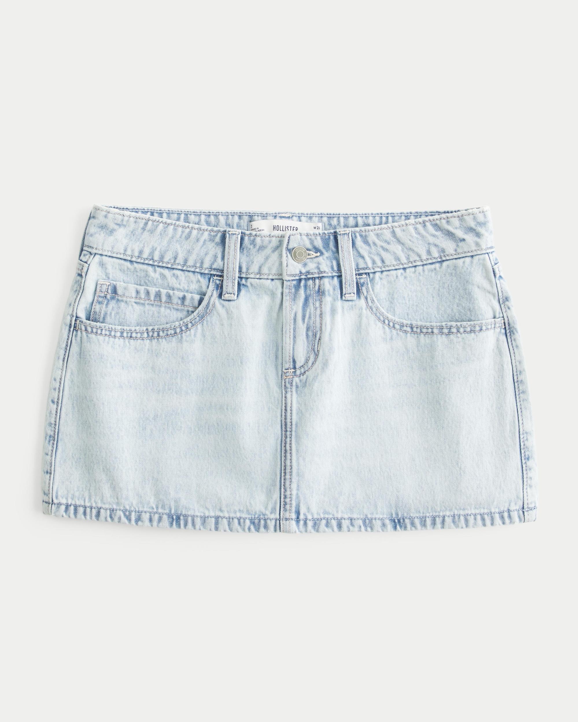 Low-Rise Light Wash Denim Mini Skort Product Image
