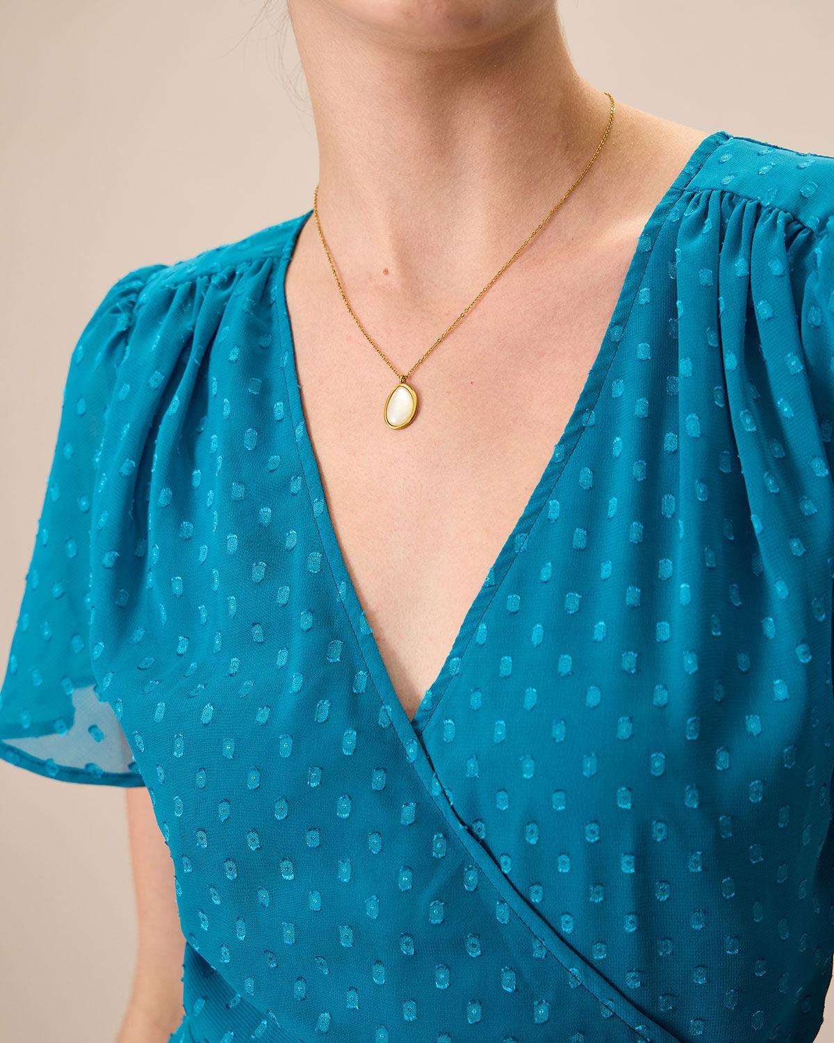 Women's Blue V-Neck Wrap Midi Dress Female Product Image