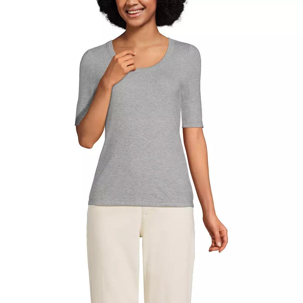 Women's Lands' End Elbow Sleeve Scoop Neck Tee, Size: Small, Gray Grey Product Image