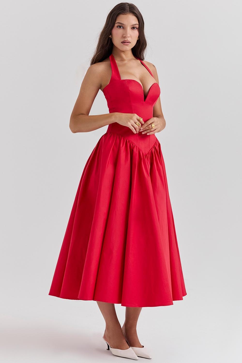 Coquette Scarlet Halter Midi Dress Product Image