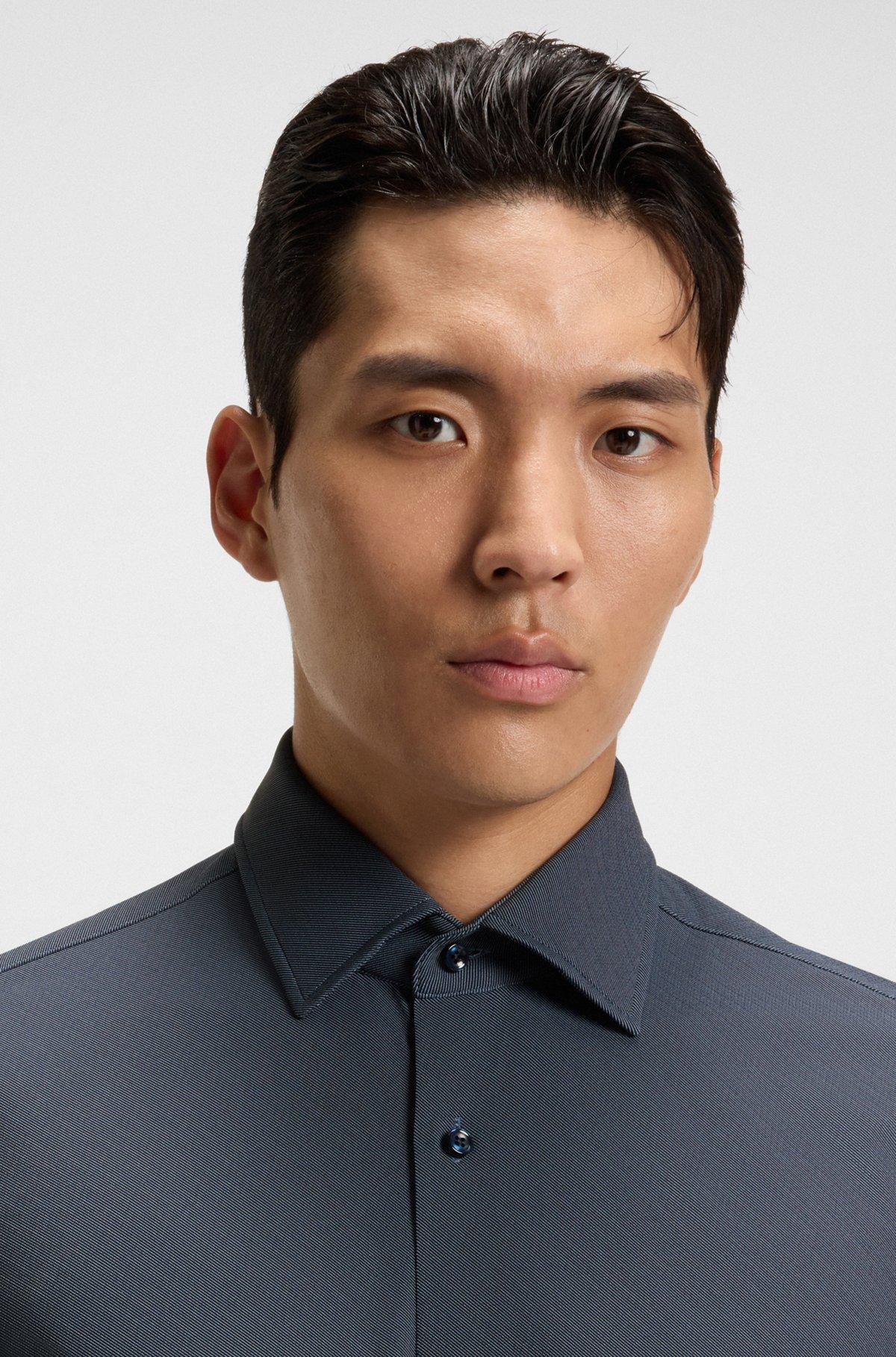 BOSS - Printed slim-fit shirt in performance-stretch fabric - Dark Blue Product Image