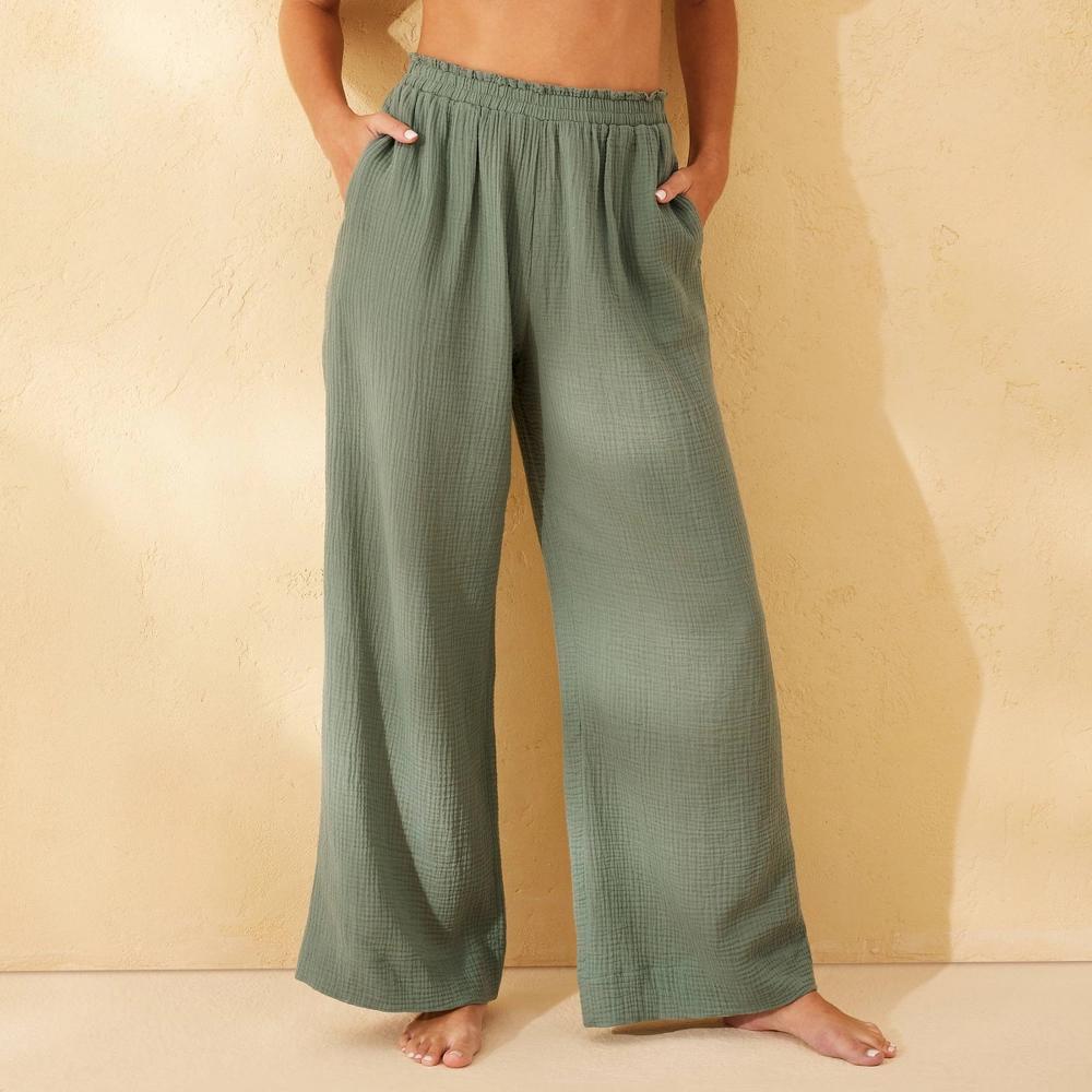 Women's Gauze Cover Up Pants - Shade & Shore™ M: Cotton, Pull-On, Elastic Waist, Maxi Length Product Image