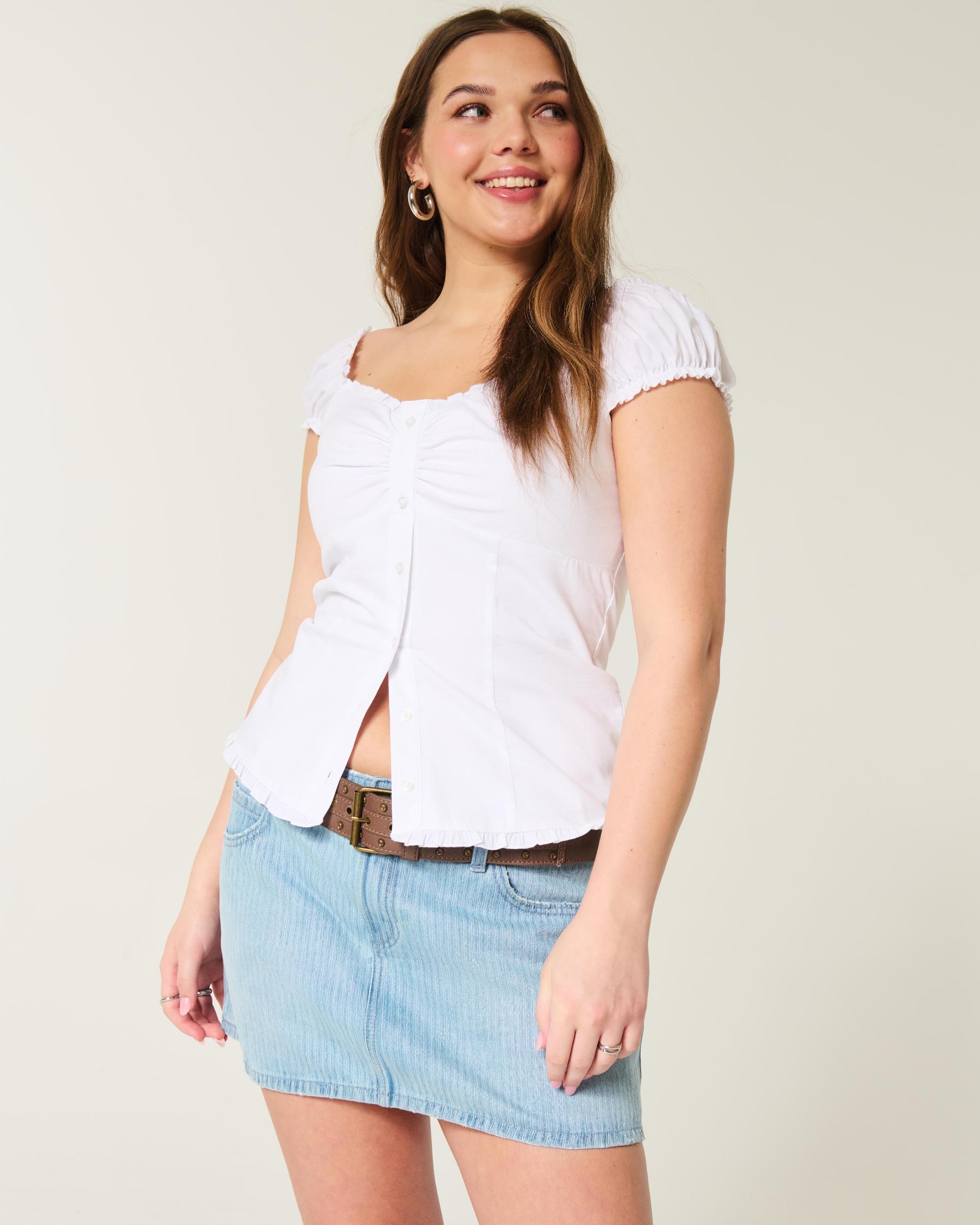 Low-Rise Light Wash Denim Mini Skort Product Image