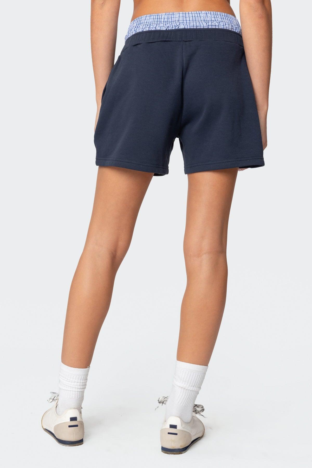 Plaid Boxer Detail Sweat Shorts Product Image