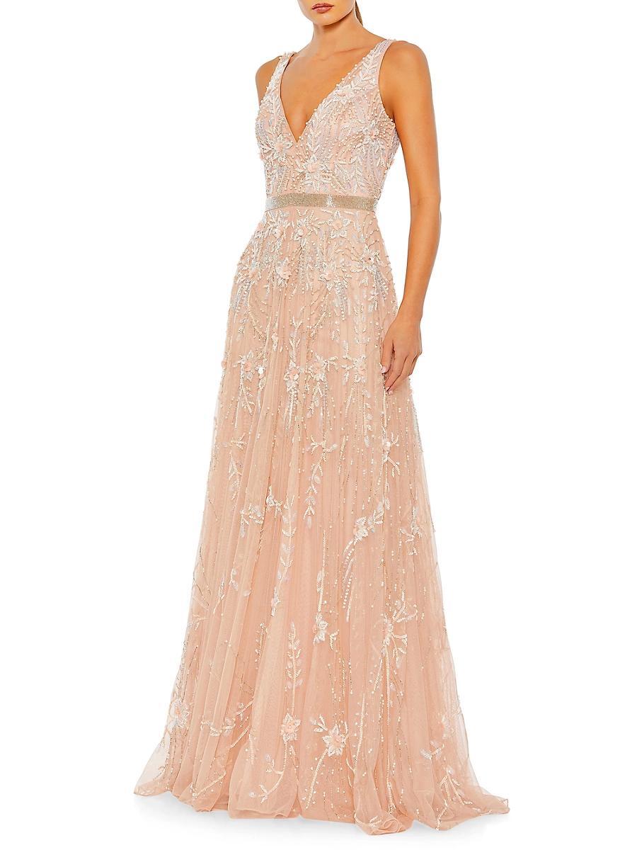 Womens Embellished Tulle Long Gown Product Image