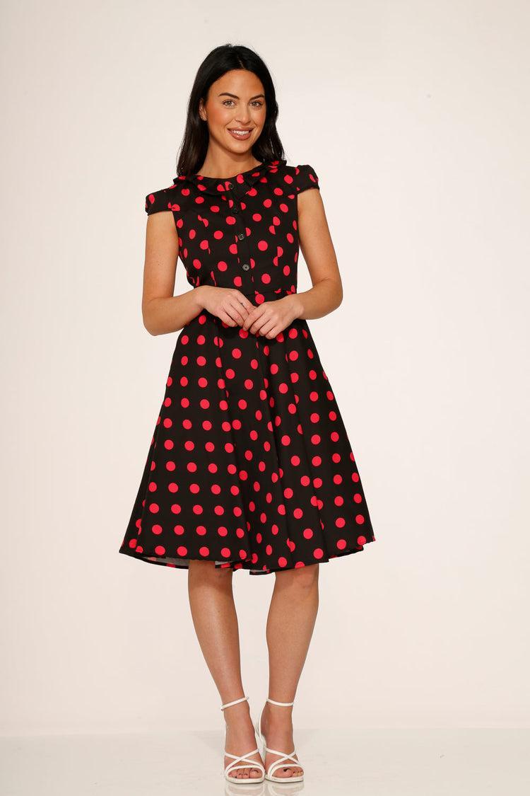 Black & Pink Polka Dot Swing Dress Product Image
