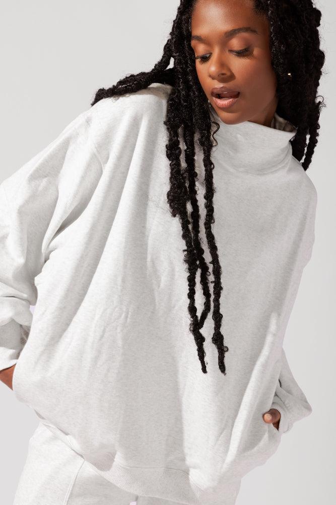 Ooey Gooey Mockneck Sweatshirt with Pockets - Light Heather Grey Product Image