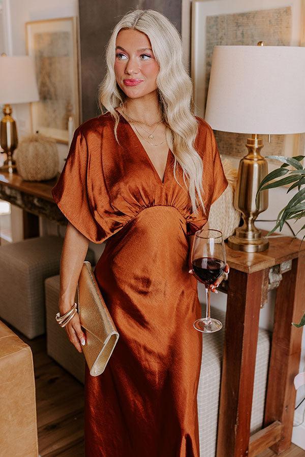 Gala Moment Satin Maxi Dress in Dark Rust Product Image