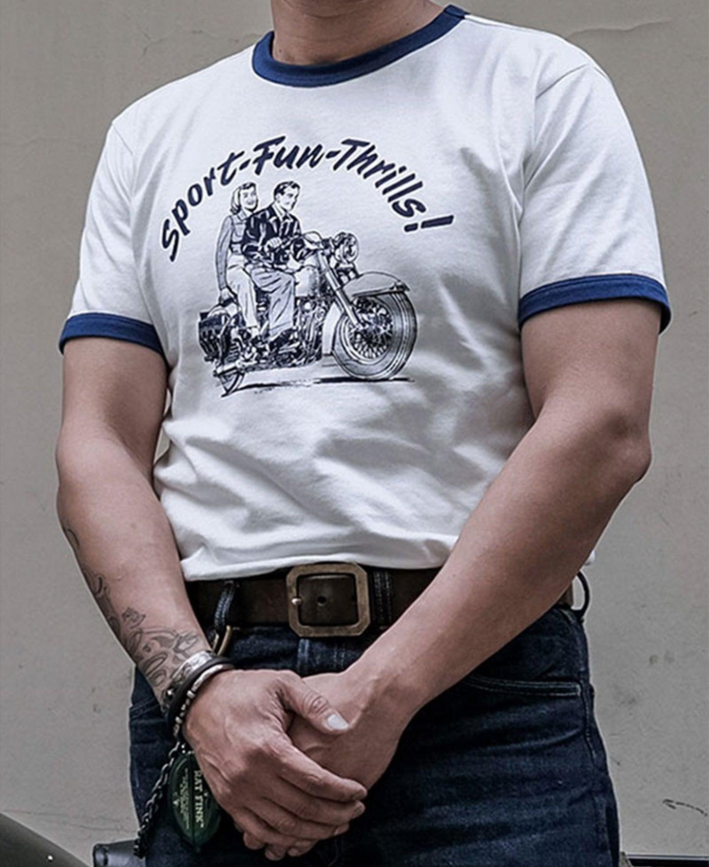Retro Motorcycle Rider Printed T-Shirt - White Product Image