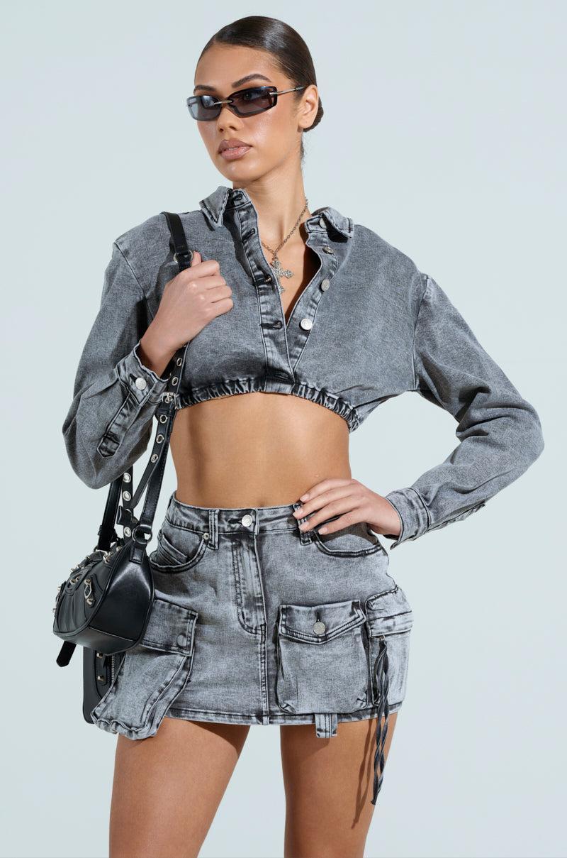 SKY HIGH GREY DENIM BUTTON DOWN SHIRT Product Image