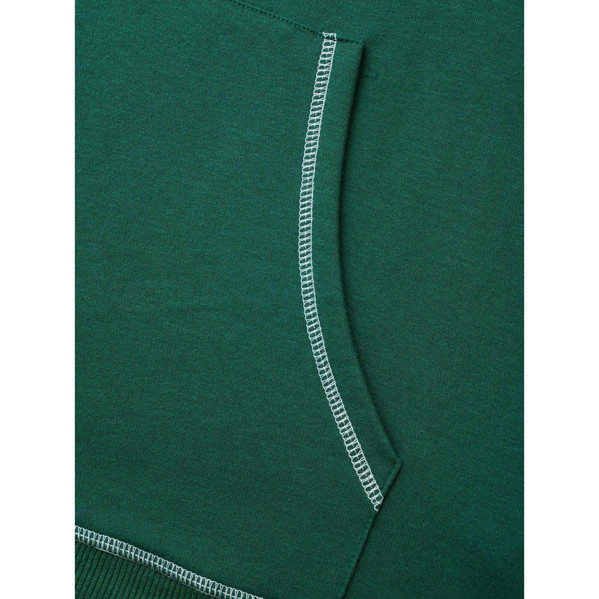Plus Size Contrast Stitch Hooded Drawstring Sweatshirt Women DarkGreen Casual Topstitching Loose Non Everyday Sweatshirts BloomChic 18-20/2X Product Image
