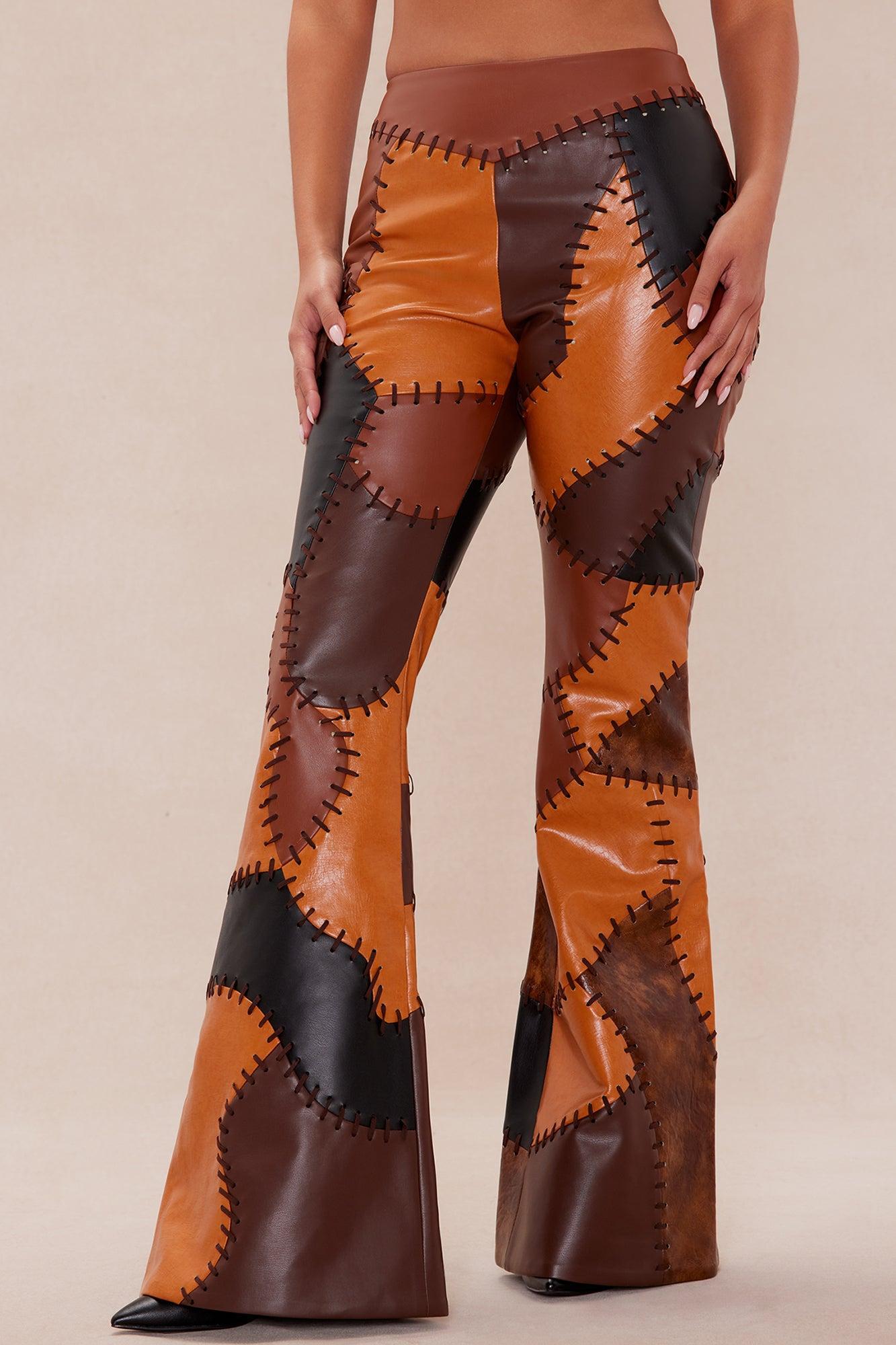 Sally Faux Leather Flare Pant - Brown/combo Product Image