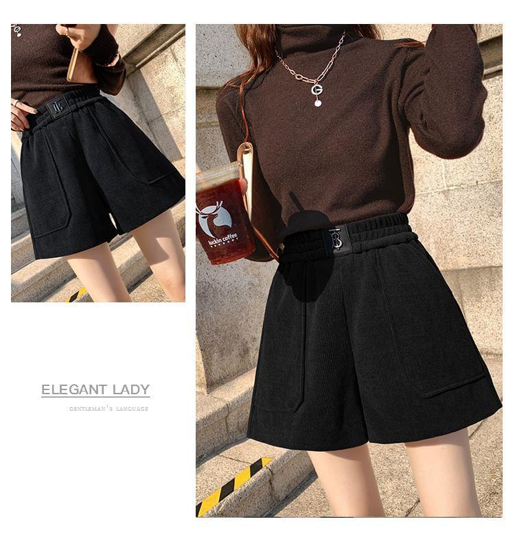 High Waist Plain Corduroy Wide Leg Shorts Product Image