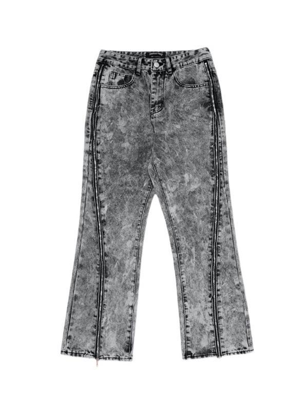 Men's Hip Pop Distressed Gray Wash Zip Up Loose Jeans Product Image