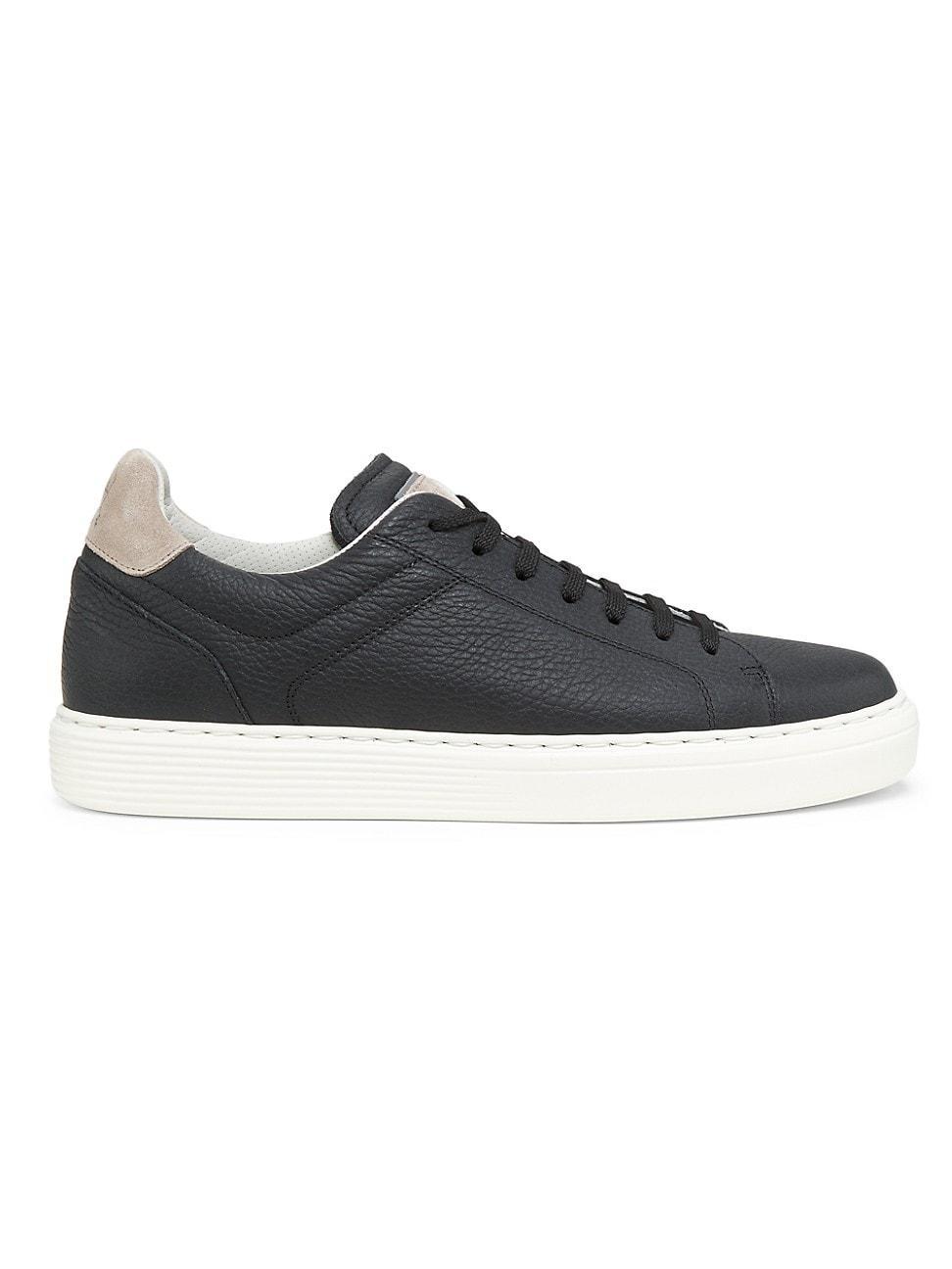 Mens Leather Low-Top Trainers with Branded Lace Loop Product Image